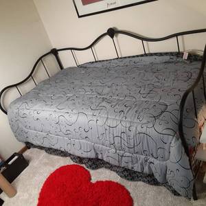 Complete Adorable Metal Frame Daybed with Red and Grey Bedding&nbsp