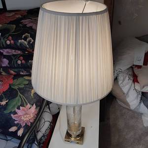 Vintage Etched Floral Glass Lamp and Shade with Brass-Looking Base