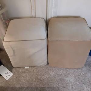 Set of (2) Beige Upholstered Ottomans&nbsp