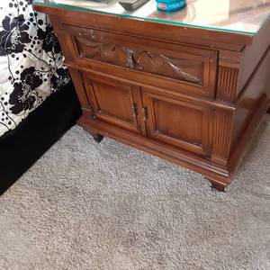 Set of (2) Matching Vintage Nightstands with Glass Protectors&nbsp