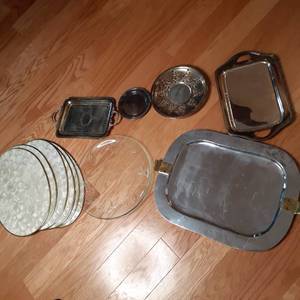Assortment of Silver and Glass Serving Platters and Table Placemats from the Philippines&nbsp