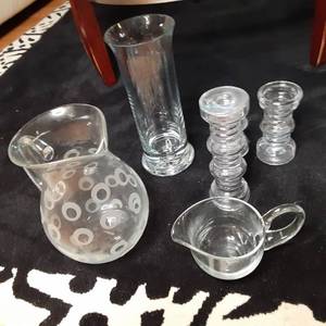 Gorgeous Assortment of Glassware Mug, Candle Holders, Pitcher, Vase, Etc.