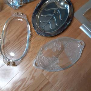 Several Beautiful Serving Pieces Ceramic, Silver, and Glass
