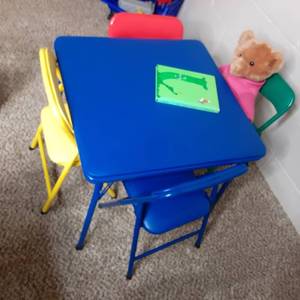 Adorable Childs Card Table, Matching Chairs, Bear, and Silversteins 1964 The Giving Tree&nbsp