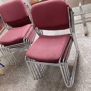 Set of (9) Upholstered Stacking Chairs and Formica Folding Table&nbsp