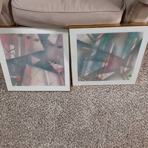 Set of (2) Framed and Matted Pastel Abstract Art Pieces&nbsp