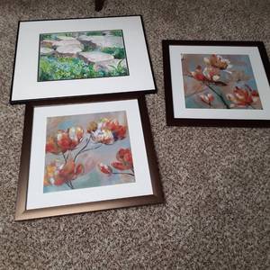 Lot of (3) Gorgeous Floral Framed and Matted Artwork&nbsp