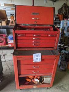 lot 8 image: Cornwell Red Toolbox with Large Tool Lot