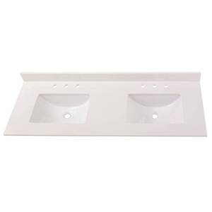 Home Decorators Collection 73 in. W x 22 in. D Engineered Marble Double Trough Sink Vanity Top in Winter White, 72004.