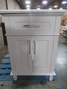 Home Decorators Collection Sonoma 24 in. W x 20.25 in. D Vanity in White with Carrara Marble Top (Cracked) with White Sink, 9784800410.