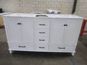 60 x 22 Vanity Cabinet in White. - Top is Damaged. Cabinet in Nice Condition.