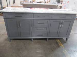 72 x 22 Vanity Cabinet in Gray. Top is cracked