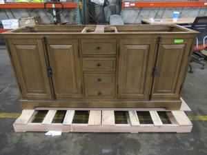 Home Decorators Collection Clinton 72 in. W Double Vanity in Almond Latte - No Top, Very Small chip in Backboard.