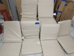 lot 38 image: 6 ARDEN 20 x 44 New Tan Leala Texture High Back Outdoor Dining Chair Cushion