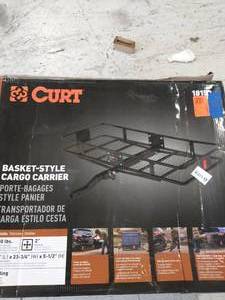 lot 55 image: CURT 60 x 24 Black Steel Basket Cargo Carrier (Folding 2 Shank, 500 lbs.)