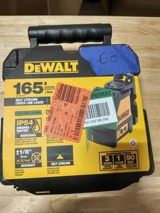 lot 60 image: DEWALT 165 ft. Green Self-Leveling Cross Line Laser Level with (3) AAA Batteries & Case