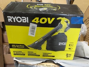lot 62 image: RYOBI 40V Vac Attack Cordless Leaf VacuumMulcher with 5.0 Ah Battery and Charger