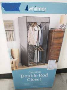 lot 26 image: WHITMOR Portable Closet 68.5 in. H x 30.3 in W x 18 in. D 2-Tier Metal Frame and Clear View Protective Cover in Gray