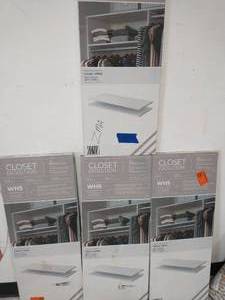 lot 27 image: 4 BOXES OF 35 in. x 14 in. Classic White Wood Shelves (2-PackEACH )
