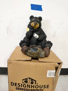 lot 28 image: DESIGNHOUSE 10.8 in. H Solar Powered LED Resin Bear Roasting Marshmallows
