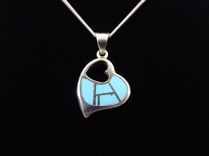 lot 8 image: .925 Sterling Silver Inlayed Turquoise Heart Pendant Necklace