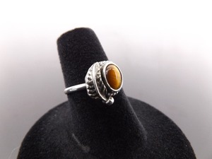 lot 14 image: .925 Sterling Silver Navajo Tigers Eye Cabochon Ring Size 6