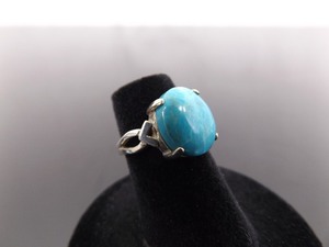 lot 17 image: .925 Sterling Silver Larimar Cabochon Ring Size 4.5