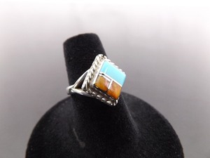 lot 20 image: .925 Sterling Silver Zuni Coral and Turquoise Ring Size 6
