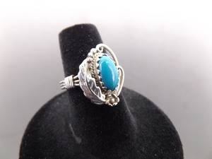 lot 22 image: .925 Sterling Silver Navajo Sleeping Beauty Turquoise Cabochon Ring Size 6