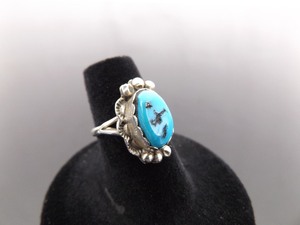 lot 23 image: .925 Sterling Silver Navajo Sleeping Beauty Turquoise Cabochon Ring Size 6