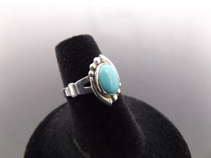 lot 24 image: .925 Sterling Silver Navajo Sleeping Beauty Turquoise Cabochon Ring Size 5.5