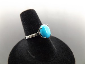 lot 25 image: .925 Sterling Silver Diamond Accented Sleeping Beauty Turquoise Cabochon Ring Size 7