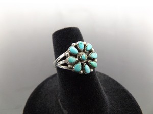 lot 26 image: .925 Sterling Silver Navajo Turquoise Flower Ring Size 5.5