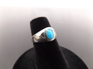lot 27 image: .925 Sterling Silver Navajo Sleeping Beauty Turquoise Cabochon Ring Size 5