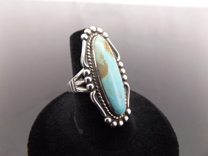 lot 30 image: .925 Sterling Silver Bell Trading Navajo Cripple Creek Turquoise Cabochon Ring Size 7