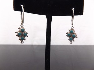 lot 39 image: .925 Sterling Silver Navajo Turquoise Dangle Hook Latch Earrings