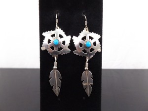 lot 44 image: .925 Sterling Silver Navajo Turquoise Dangle Hook Earrings