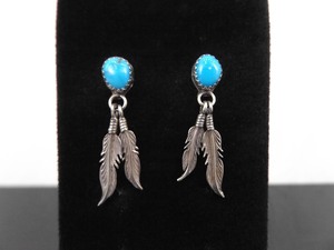 lot 45 image: .925 Sterling Silver Navajo Sleeping Beauty Turquoise Cabochon Post Earrings