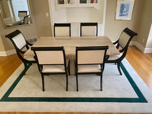 Travertine Dining Room Table with Six Dining Chairs