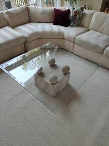 Glass Top Travertine Coffee Table