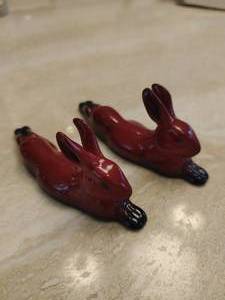 Pair of Royal Doulton Flambe Rabbit Figurines