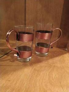 Two Drinking Glasses With Copper Handles