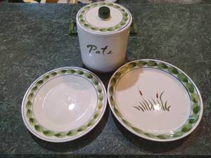 Vintage Pate Crock with Two Plates by The Haldon Group