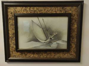Vintage Framed Sailboat Print- Signed