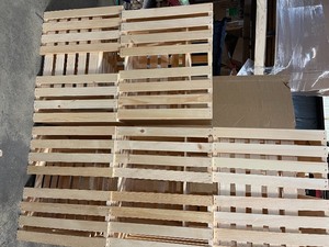 lot 57 image: Lot of 5 Crates & Pallet 18 in. x 12.5 in. x 9.5 in. Large Wood Crate (3-Pack) see pictures