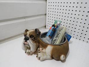 Bulldog Dog dish ,collar ,toys