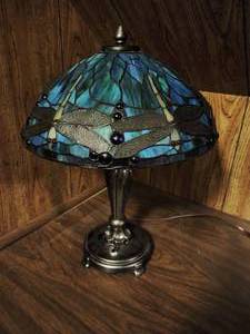 lot 96 image: Large Stained Glass Dragonfly Table Lamp