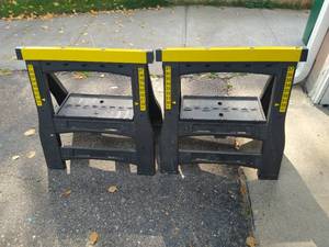 lot 166 image: Pair of adjustable Stanley sawhorses