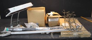 LOT OF MISC ALUMINUM BRACKETS, BOAT MOTOR HOLDER, ELECTRICAL BOXES, LIGHT & MISC