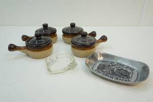 Soup bowls, bready tray and ashtray